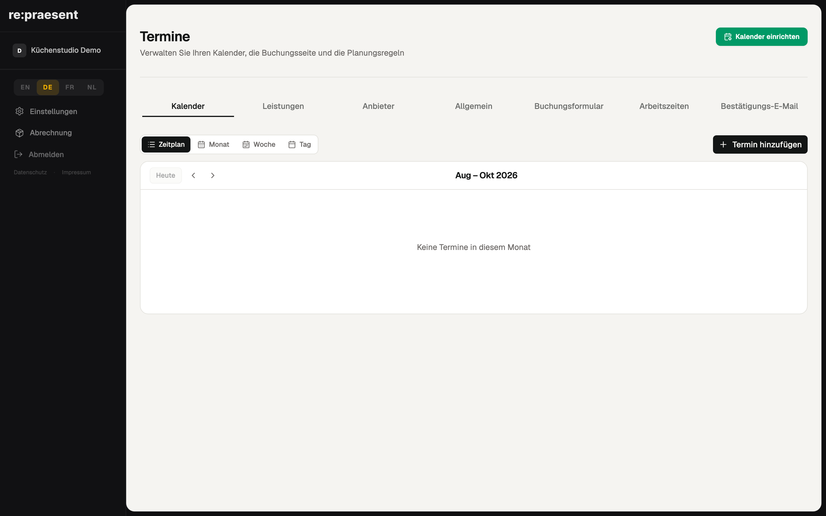 Terminbuchung – Dienstleistungen und Verfügbarkeit