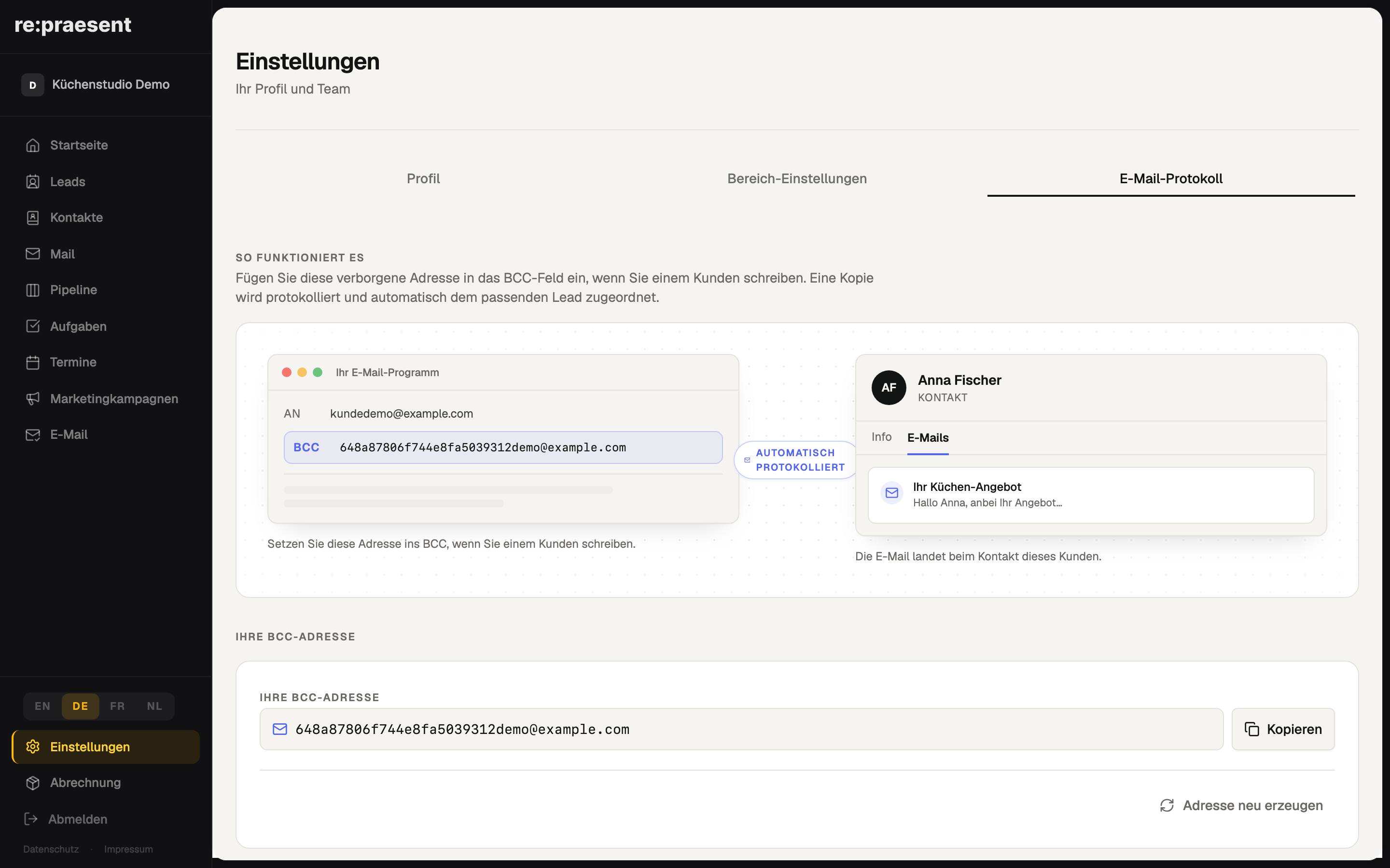 E-Mail-Protokollierung — BCC-Adresse für Kunden-E-Mails