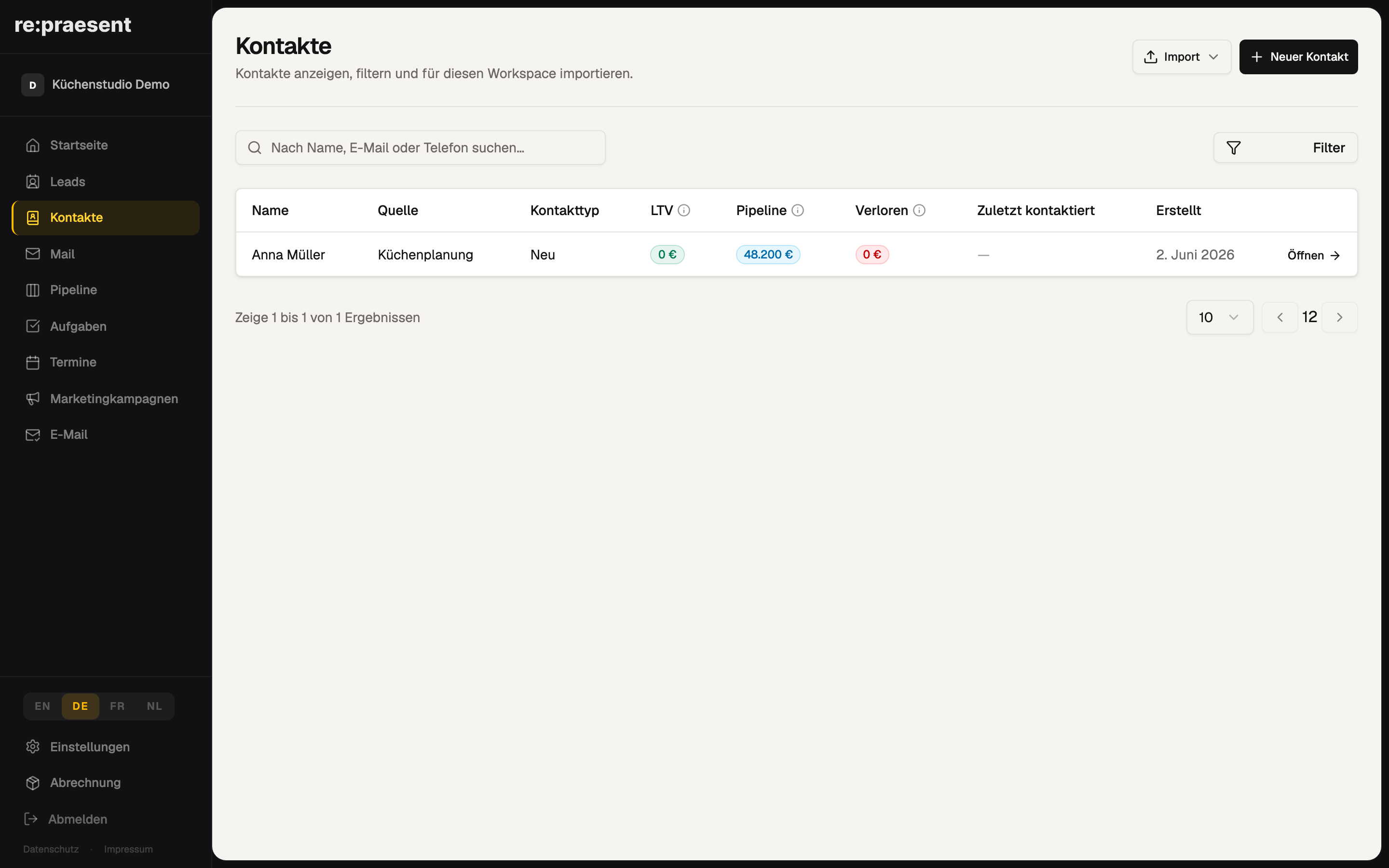 Kontakte — Kunden und E-Mail-Verlauf
