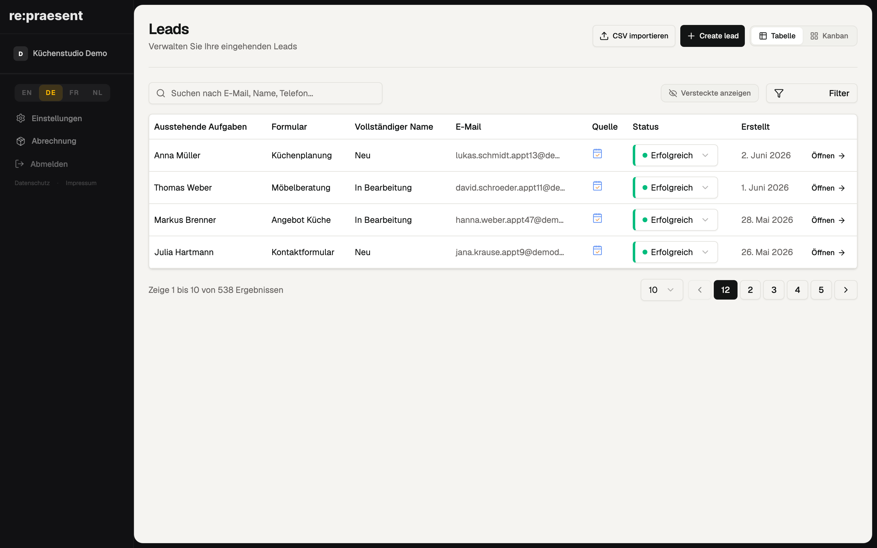 Leads – Terminanfragen im CRM