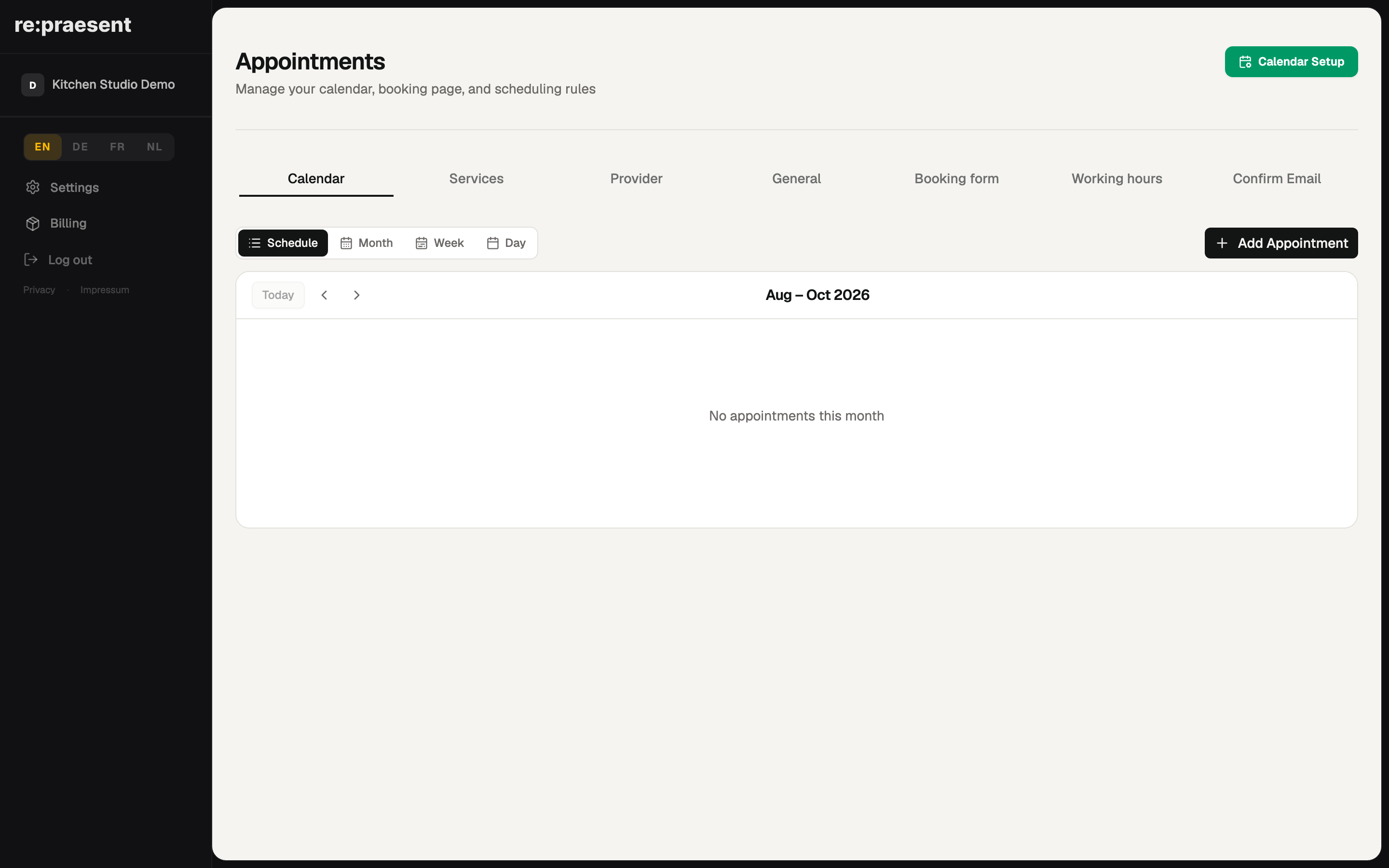 Appointment booking — services and availability