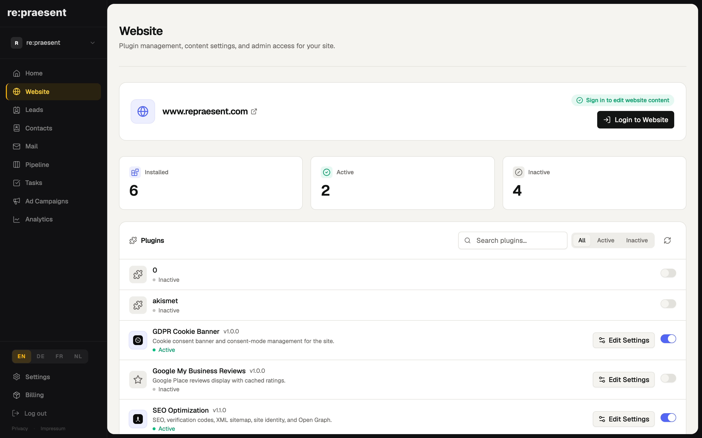 Website — WordPress and plugins