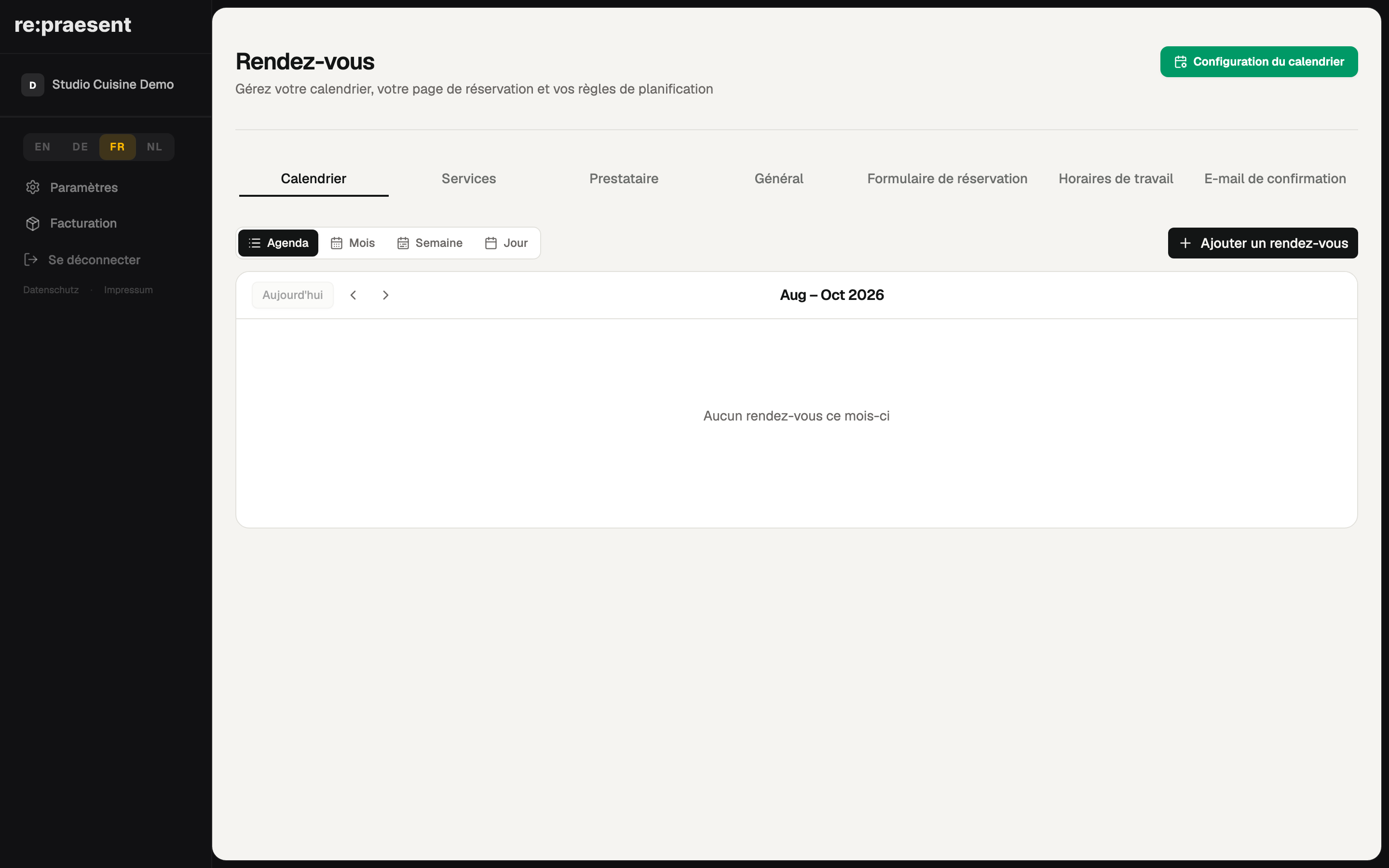 Réservation de rendez-vous — services et disponibilité