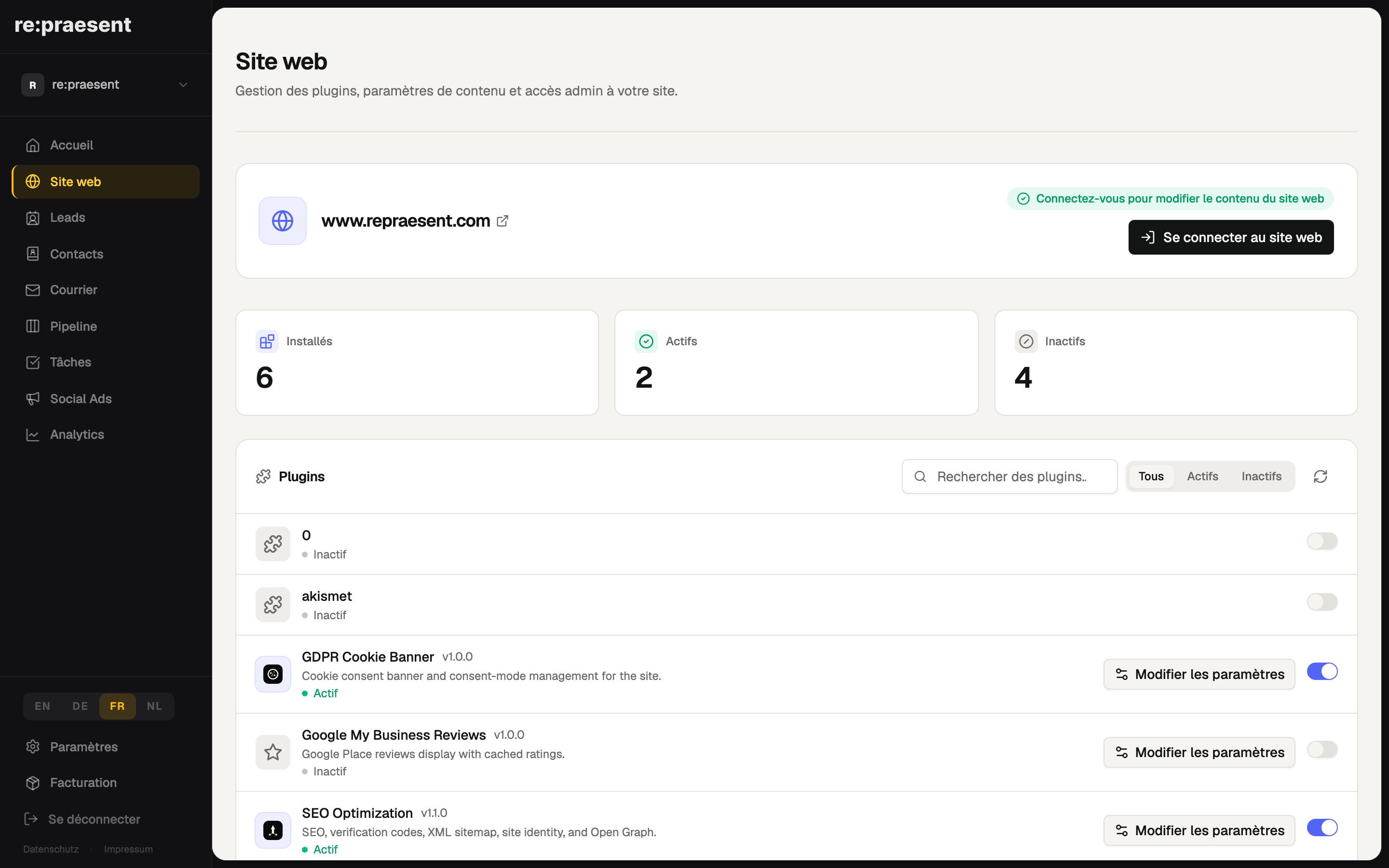 Site Web — Connexion au CMS et gestion des plugins