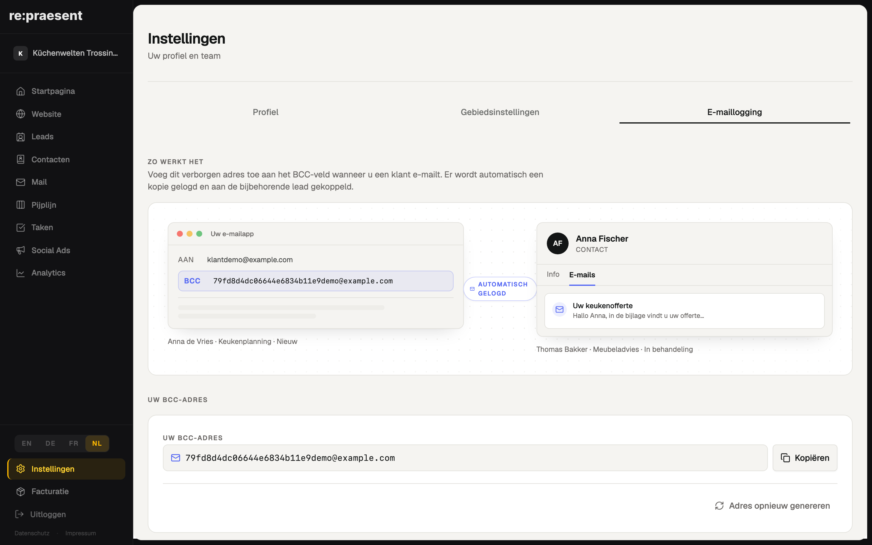 E-mailregistratie — BCC-adres