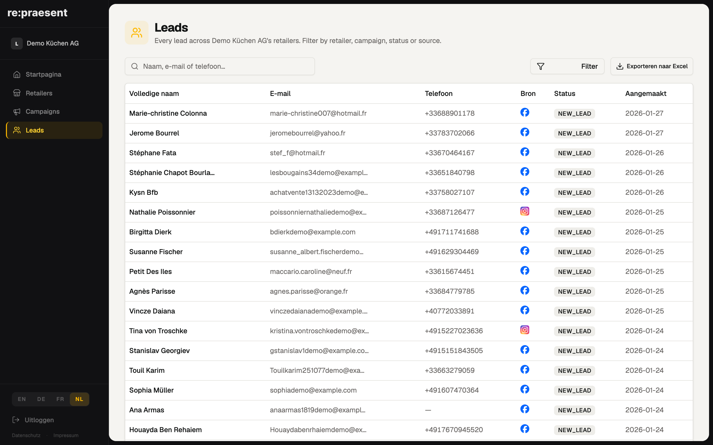 Merkbrede leads — filteren en exporteren