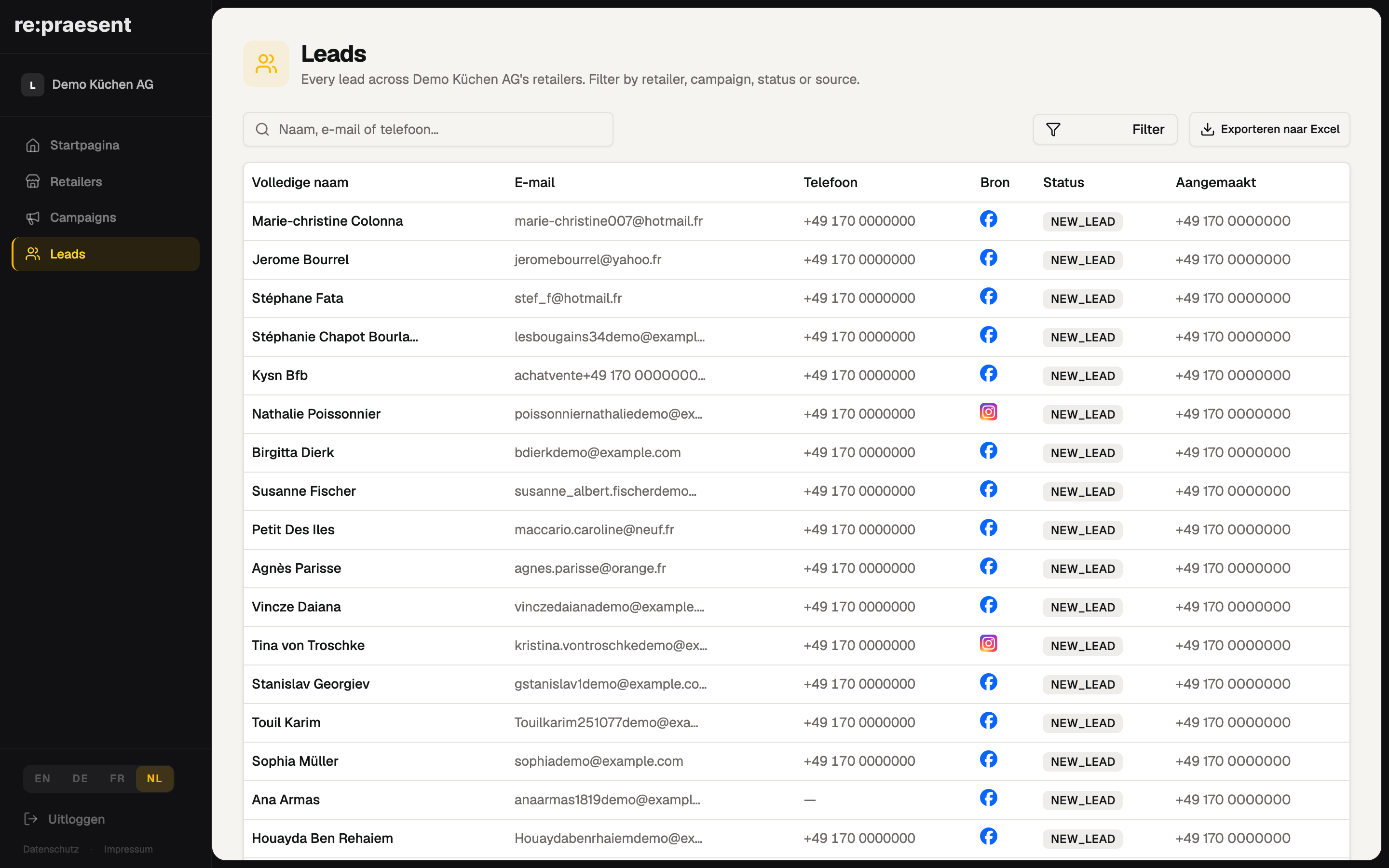 Merkbrede leads — filteren en exporteren