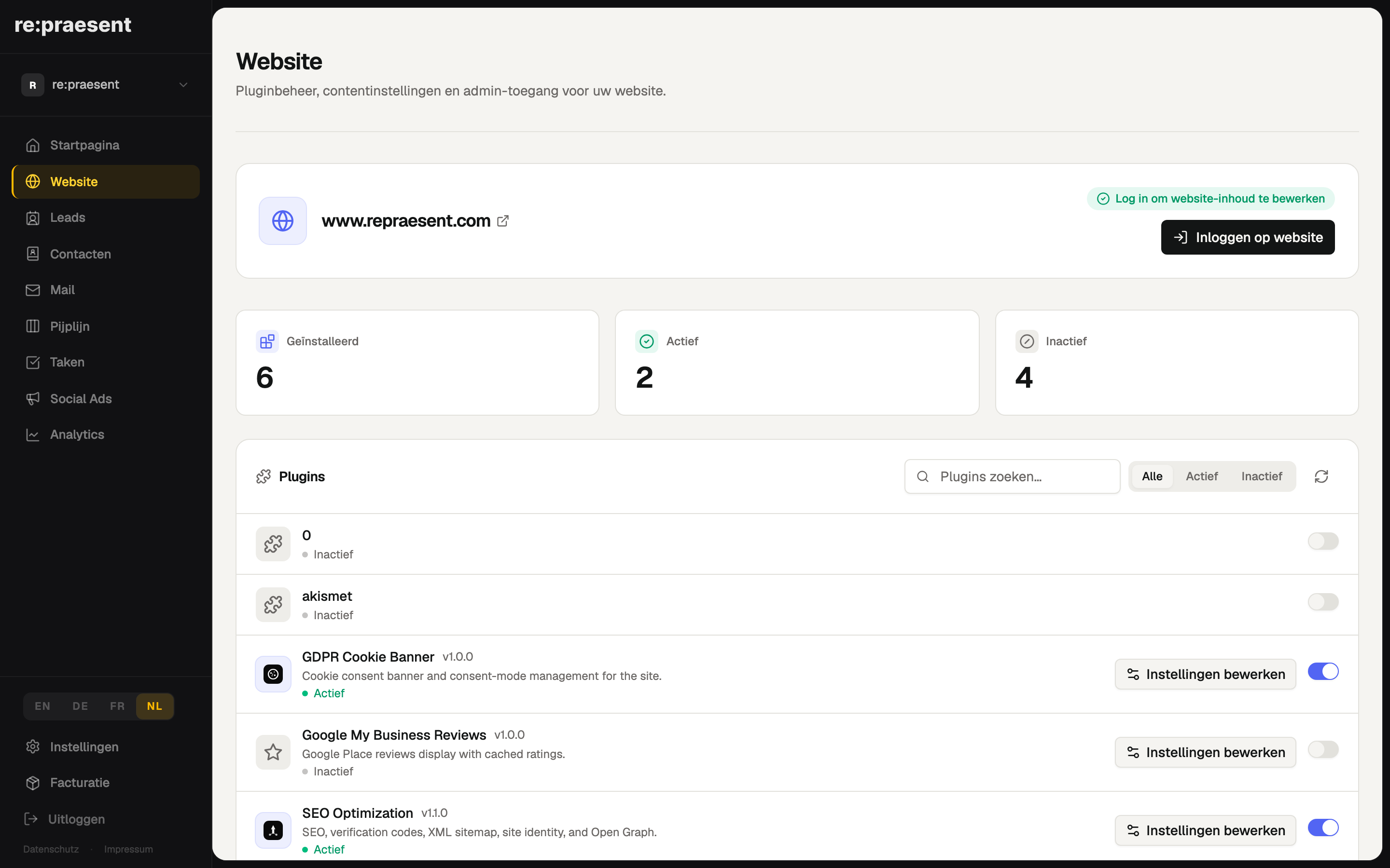 Website — CMS-inlog en pluginbeheer